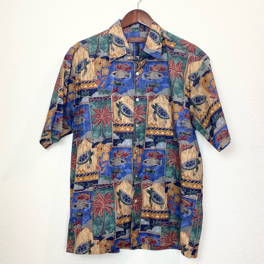 Tori Richard Marquises Hawaiian Men's Shirt Short Sleeve Turtle Honolulu‎ M Palm